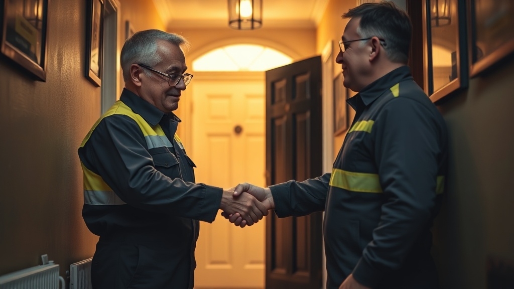 Engineer shaking hands with a Abbey Wood homeowner after locating their leak