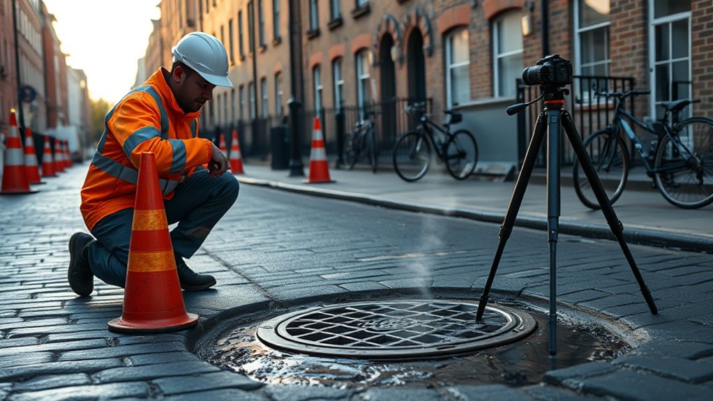 Engineer carrying out water mains leak detection in Abbey Wood